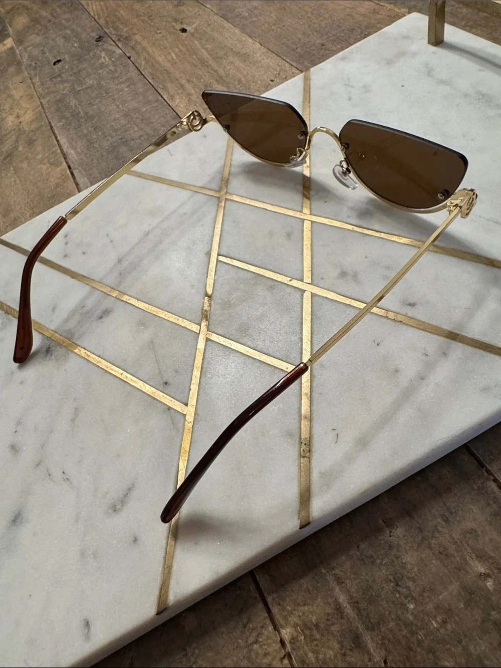 Brown Rimless Cat-Eye Sunglasses